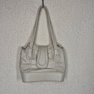 Mexican Pearl White Leather Handbag Whipstitch Detail
